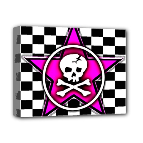 Pink Star Skull Checker Deluxe Canvas 14  x 11  (Stretched) from ArtsNow.com