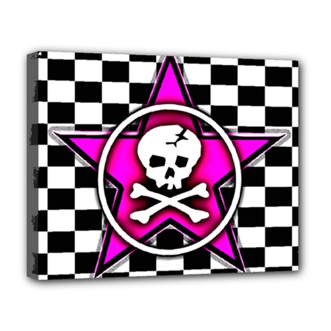 Pink Star Skull Checker Deluxe Canvas 20  x 16  (Stretched) from ArtsNow.com