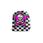 Pink Star Skull Checker Drawstring Pouch (Small)