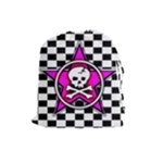 Pink Star Skull Checker Drawstring Pouch (Large)