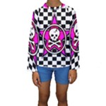 Pink Star Skull Checker Kids  Long Sleeve Swimwear