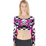 Pink Star Skull Checker Long Sleeve Crop Top