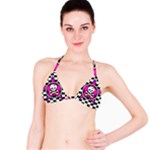 Pink Star Skull Checker Bikini Top