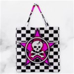 Pink Star Skull Checker Grocery Tote Bag