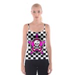 Pink Star Skull Checker Spaghetti Strap Top