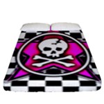 Pink Star Skull Checker Fitted Sheet (Queen Size)