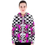 Pink Star Skull Checker Women s Zipper Hoodie