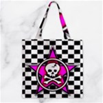 Pink Star Skull Checker Zipper Grocery Tote Bag