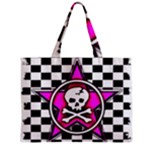 Pink Star Skull Checker Zipper Mini Tote Bag