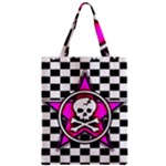 Pink Star Skull Checker Zipper Classic Tote Bag