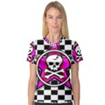 Pink Star Skull Checker V-Neck Sport Mesh Tee