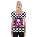 Pink Star Skull Checker Cap Sleeve Top