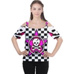 Pink Star Skull Checker Cutout Shoulder Tee