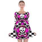 Pink Star Skull Checker Long Sleeve Skater Dress