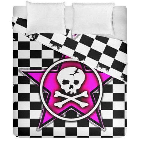Pink Star Skull Checker Duvet Cover Double Side (California King Size) from ArtsNow.com