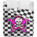 Pink Star Skull Checker Duvet Cover Double Side (California King Size)