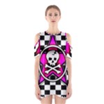 Pink Star Skull Checker Shoulder Cutout One Piece Dress