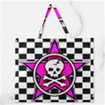 Pink Star Skull Checker Zipper Large Tote Bag