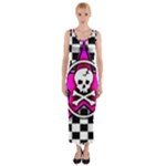 Pink Star Skull Checker Fitted Maxi Dress