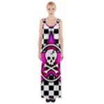 Pink Star Skull Checker Thigh Split Maxi Dress