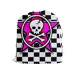 Pink Star Skull Checker Drawstring Pouch (XL)