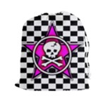 Pink Star Skull Checker Drawstring Pouch (XXL)
