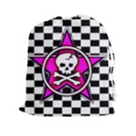 Pink Star Skull Checker Drawstring Pouch (XXL)