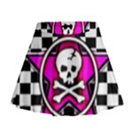 Pink Star Skull Checker Mini Flare Skirt