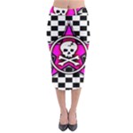 Pink Star Skull Checker Midi Pencil Skirt