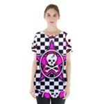 Pink Star Skull Checker Skirt Hem Sports Top