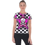 Pink Star Skull Checker Short Sleeve Sports Top 