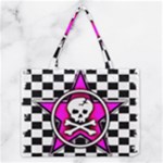 Pink Star Skull Checker Medium Tote Bag