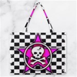 Pink Star Skull Checker Zipper Medium Tote Bag