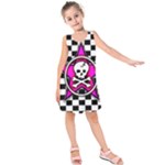 Pink Star Skull Checker Kids  Sleeveless Dress