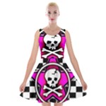 Pink Star Skull Checker Velvet Skater Dress