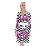 Pink Star Skull Checker Long Sleeve Velvet Front Wrap Dress