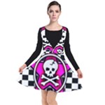 Pink Star Skull Checker Plunge Pinafore Dress