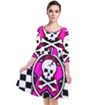 Pink Star Skull Checker Quarter Sleeve Waist Band Dress