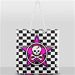 Pink Star Skull Checker Full Print Rope Handle Tote (Large)