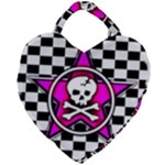 Pink Star Skull Checker Giant Heart Shaped Tote