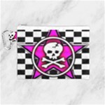 Pink Star Skull Checker Canvas Cosmetic Bag (Medium)