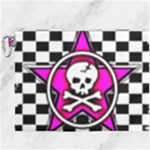 Pink Star Skull Checker Canvas Cosmetic Bag (XXXL)