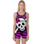 Pink Zebra Skull One Piece Boyleg Swimsuit