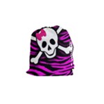 Pink Zebra Skull Drawstring Pouch (Small)