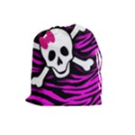 Pink Zebra Skull Drawstring Pouch (Large)