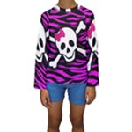 Pink Zebra Skull Kids  Long Sleeve Swimwear