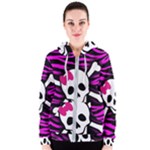 Pink Zebra Skull Women s Zipper Hoodie