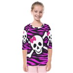 Pink Zebra Skull Kids  Quarter Sleeve Raglan Tee