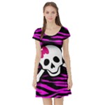 Pink Zebra Skull Short Sleeve Skater Dress