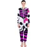 Pink Zebra Skull Hooded Jumpsuit (Ladies)